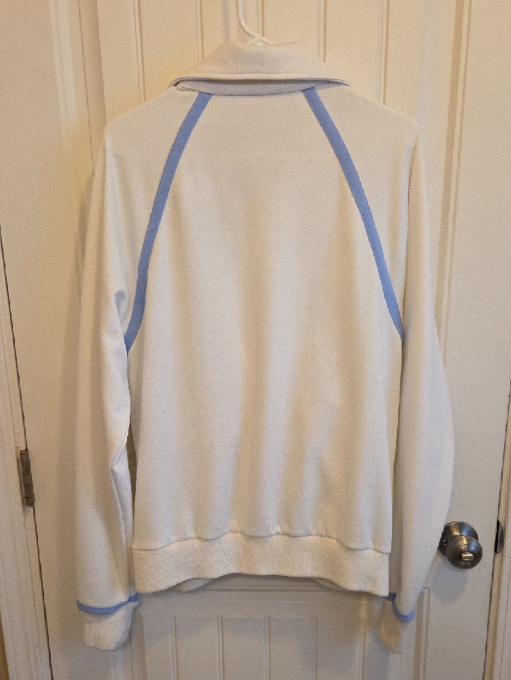 VINTAGE 70s Puma White Track Jacket with Light Blue Accents and Navy Pinstripes - Picture 2 of 8
